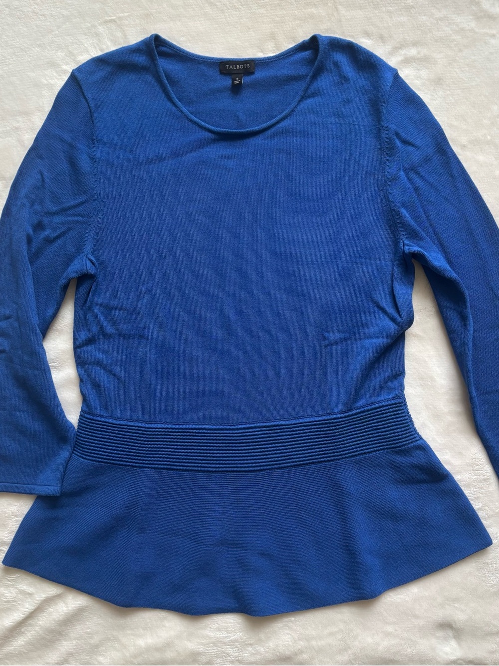 Talbots Royal Blue Peplum Scoop-Neck Long Sleeve Top